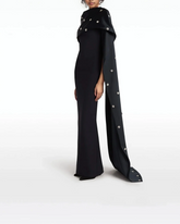 Column gown with embellished draped shawl – Morina